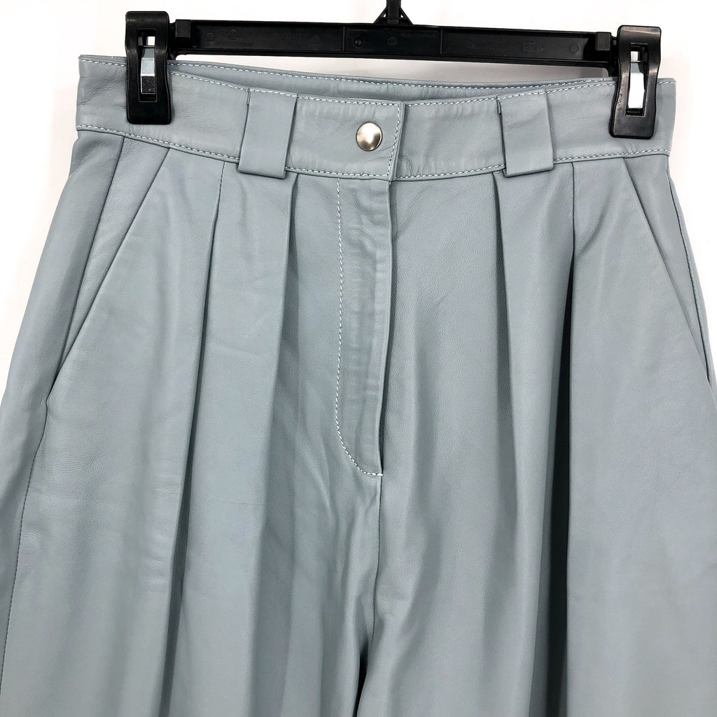 FAITH CONNEXION Women's Pleated Leather Pants FR 36 US 6 Light Green Blue NWOT