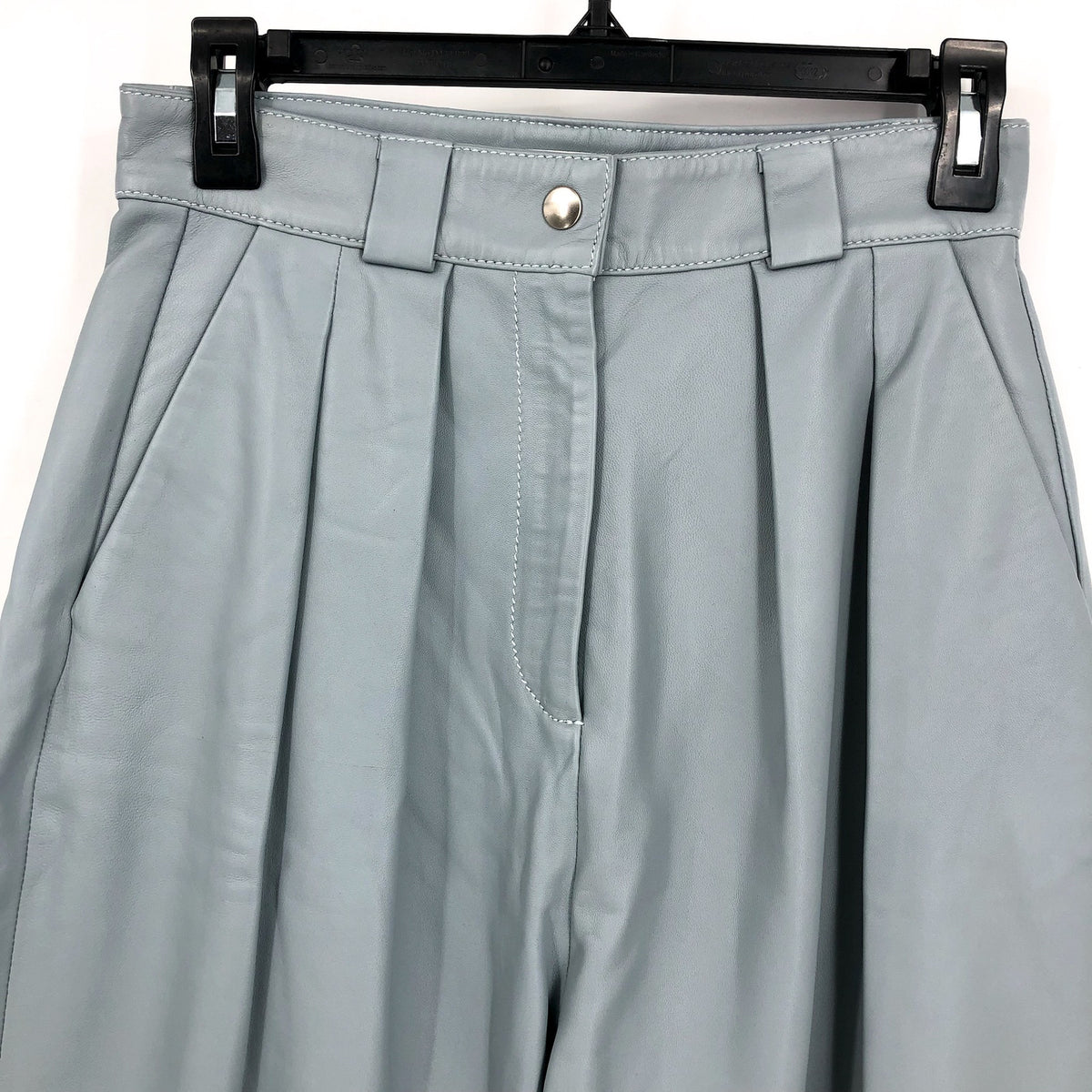 FAITH CONNEXION Women's Pleated Leather Pants FR 36 US 6 Light Green Blue NWOT