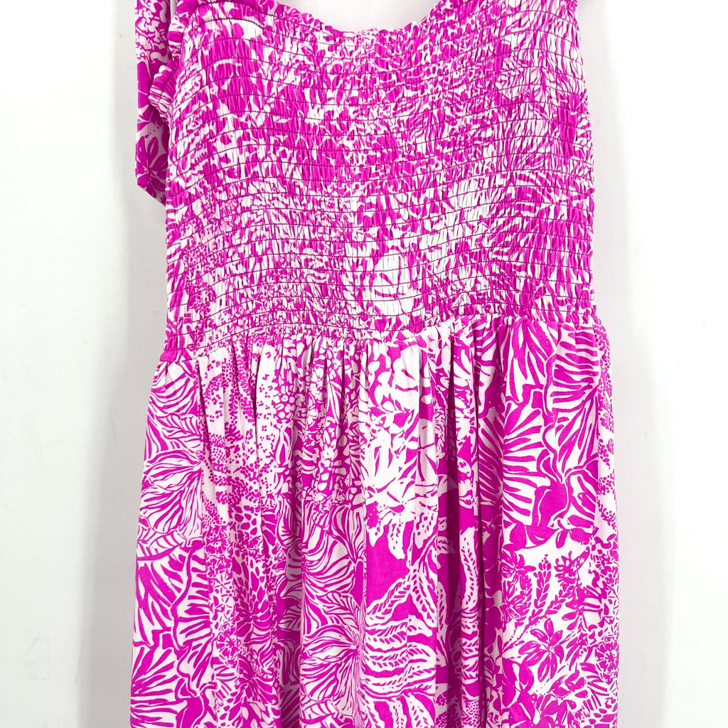 LILLY PULITZER Womens Rivera Smocked Romper Medium Purple White Swipe Right NWT