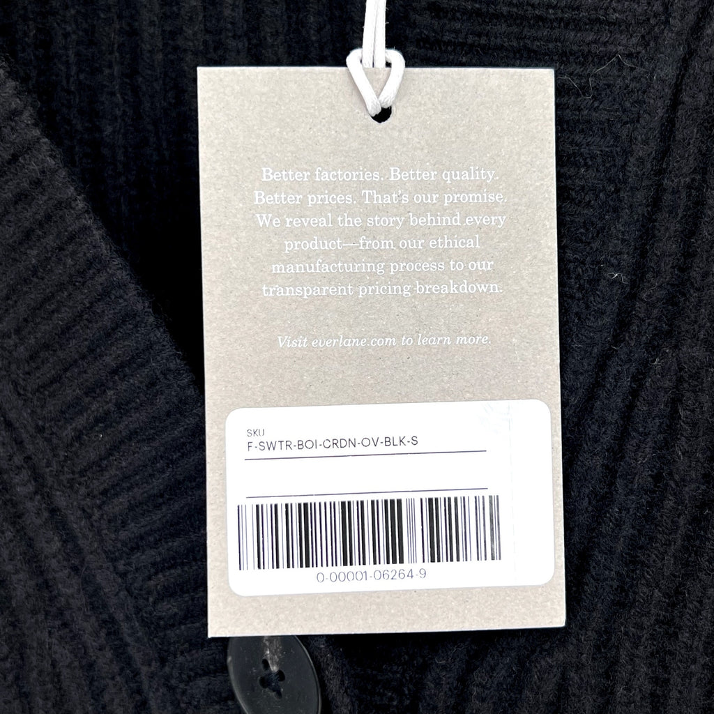 EVERLANE Women's The Long Cocoon Cardigan Small Black 100% Wool Sweater NWT
