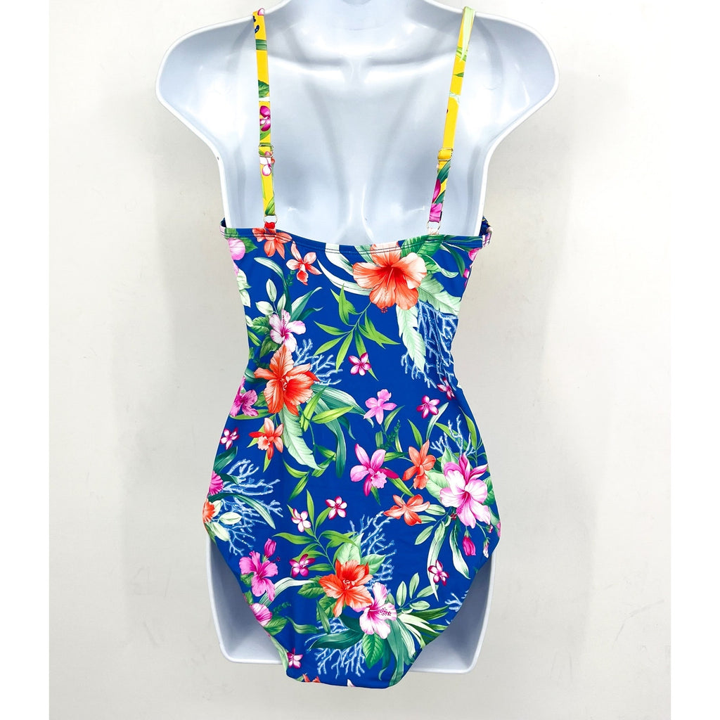 TOMMY BAHAMA Women's Isola Vita One-Piece Swimsuit Size 8 Yellow Blue Floral NWT