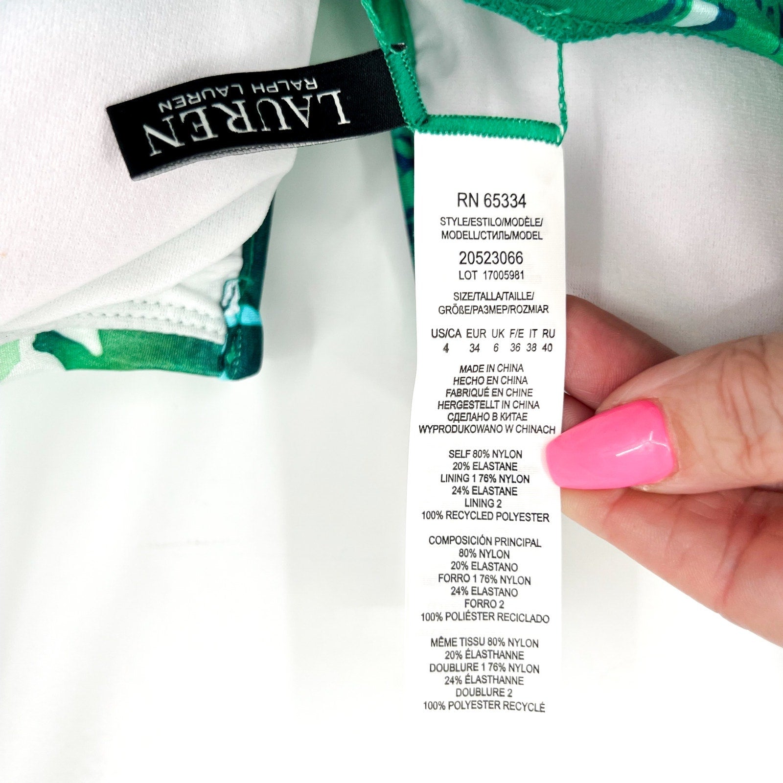 LAUREN RALPH LAUREN Underwire One-Piece Swimsuit Size 4 Green Cartago Palms NWT
