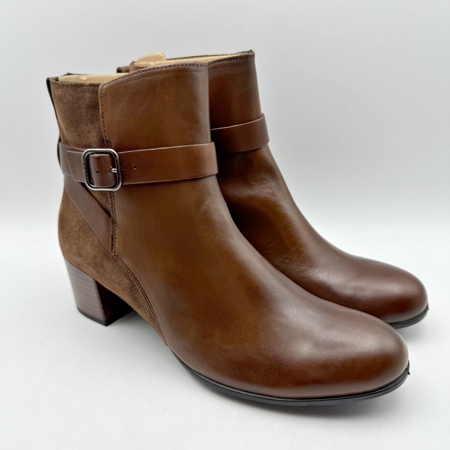 Ecco Womens Dress Classic Ankle Boots EU 40 US 9 Walnut Brown Leather 35 mm NWOB