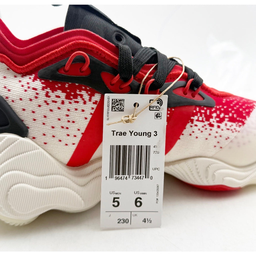 Adidas Trae Young 3 Basketball Shoes Mens 5 Womens 6 White Red Athletic NWOB
