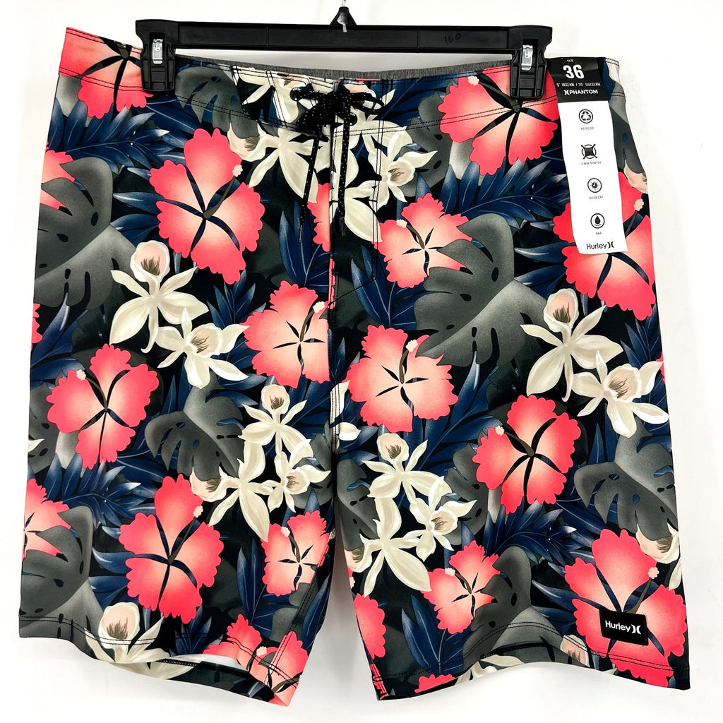 HURLEY Men's Phantom Eco Weekender 20" Board Shorts Size 36 Large Black Pink NWT