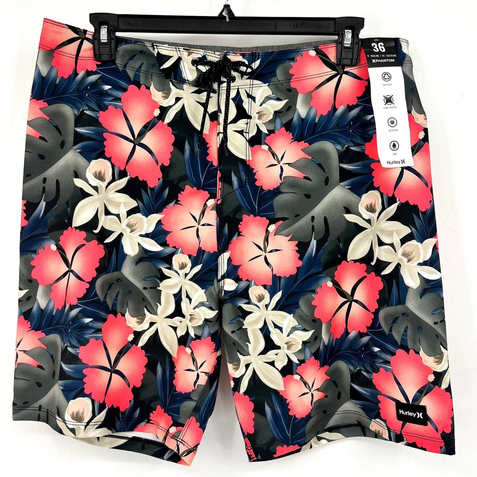 HURLEY Men's Phantom Eco Weekender 20" Board Shorts Size 36 Large Black Pink NWT