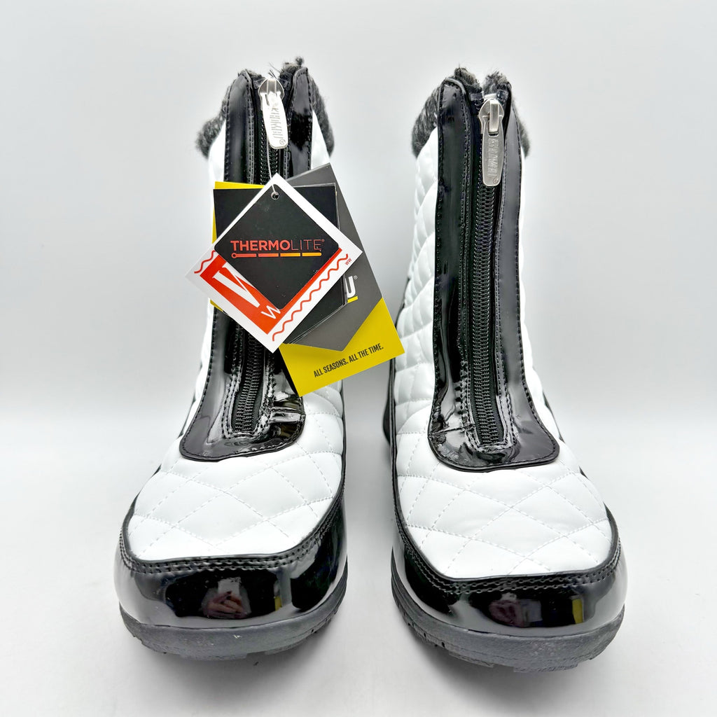 Khombu Womens Megan Snow Boots Size 8 Wide White Black Waterproof NIB