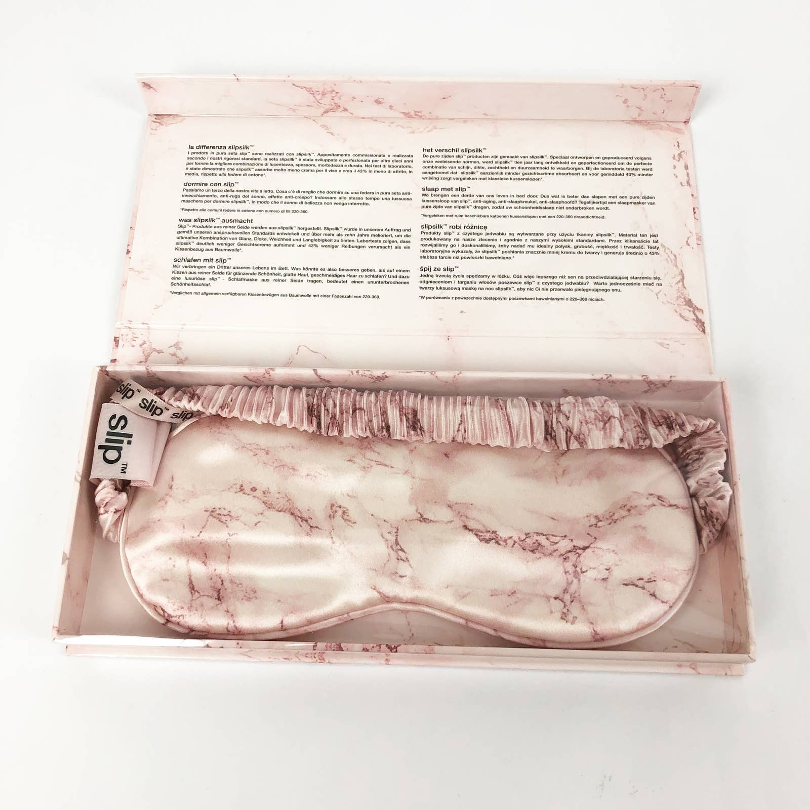 SLIP Women's Silk Sleep Mask Pink Marble 100% Pure Mulberry (One Size) NIB