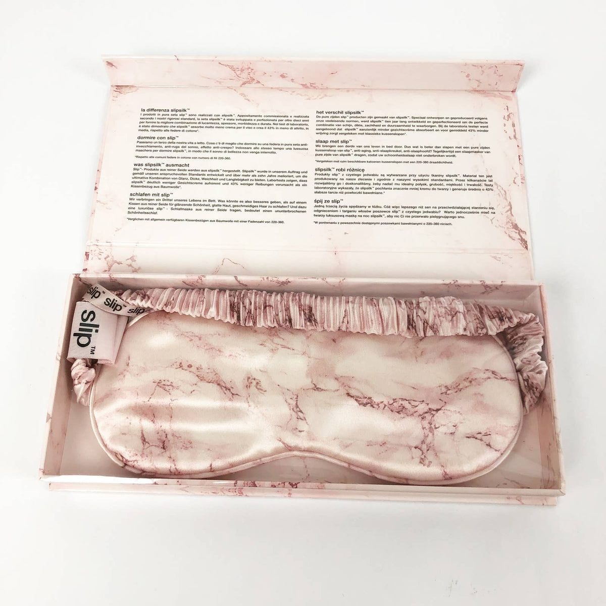 SLIP Women's Silk Sleep Mask Pink Marble 100% Pure Mulberry (One Size) NIB