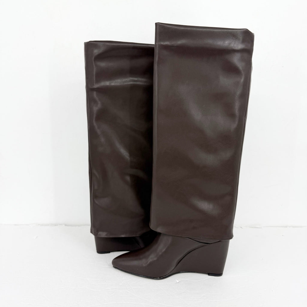 Madden Girl Womens Evander Fold-Over Knee High Boots US 6 Dark Brown NIB