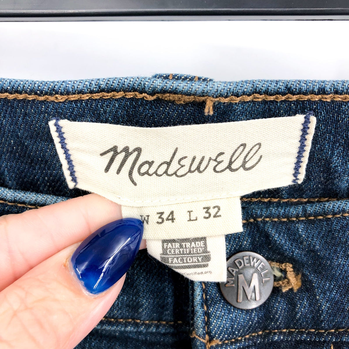 MADEWELL Men's Slim Jeans 34x32 Blue Stratfield Wash Stretch Denim NA991 NWOT