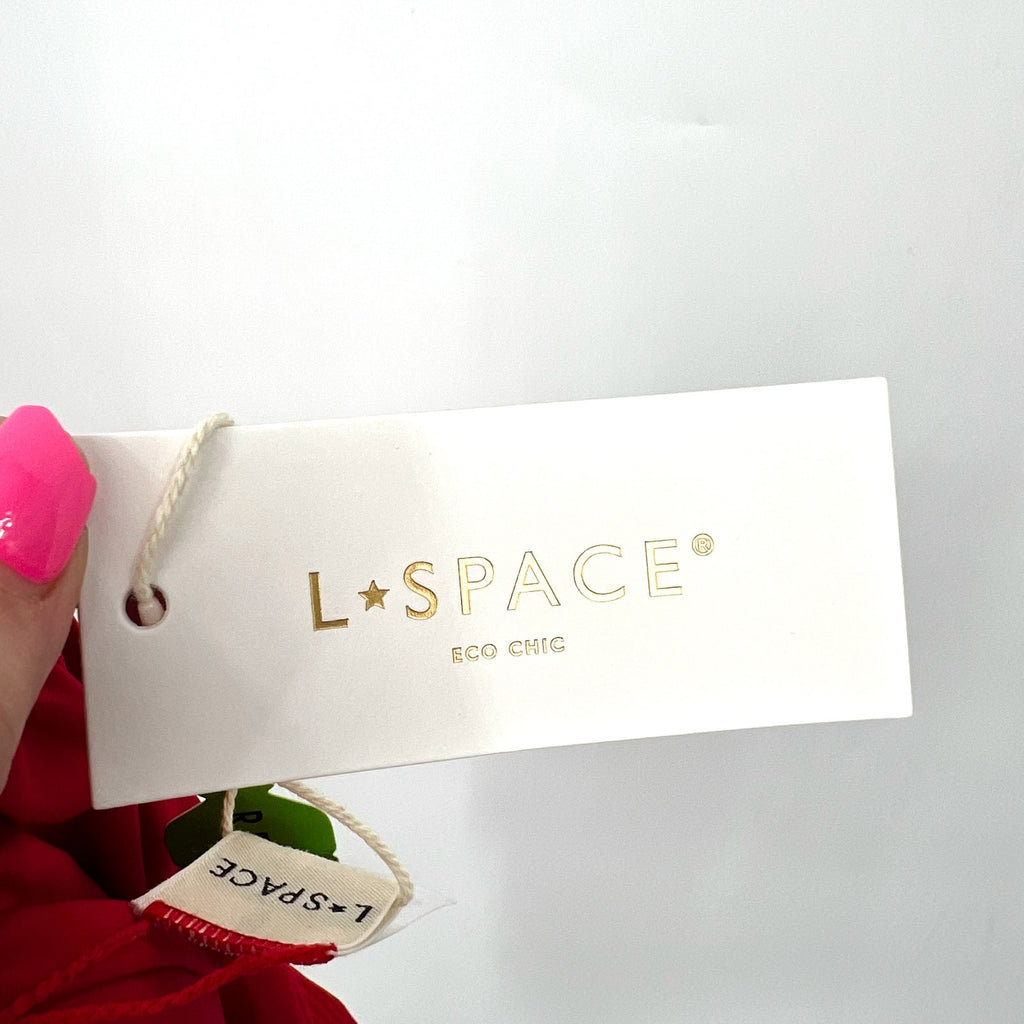 L*Space Eco Chic Repreve Bardot Bikini Bottom Large Lipstick Red NWT