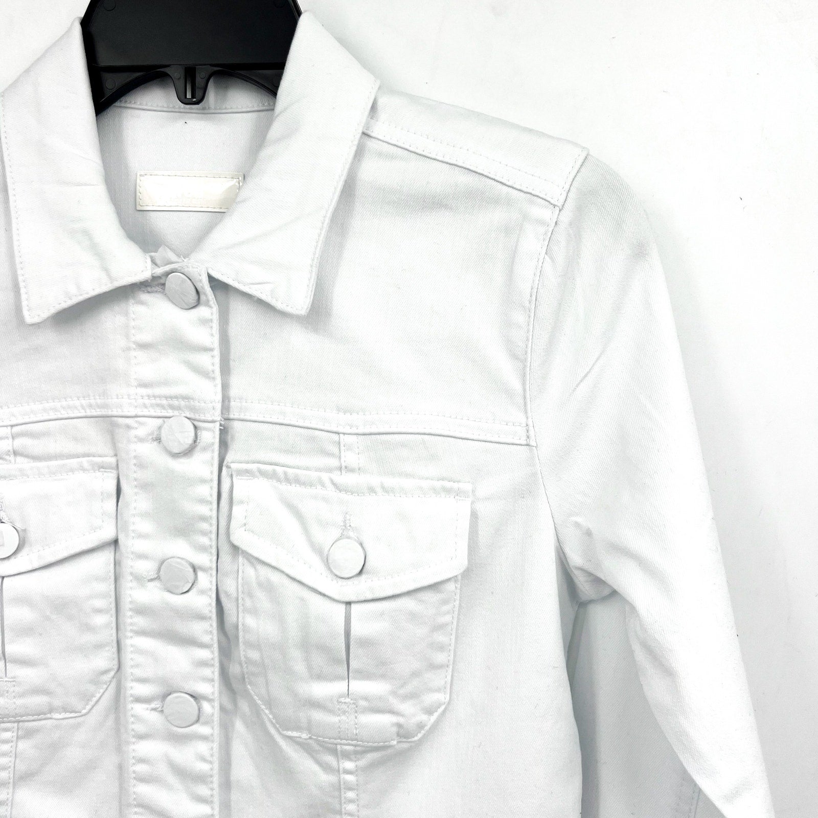 KUT FROM THE KLOTH Kara Frayed Denim Trucker Jacket Small Optic White NWOT