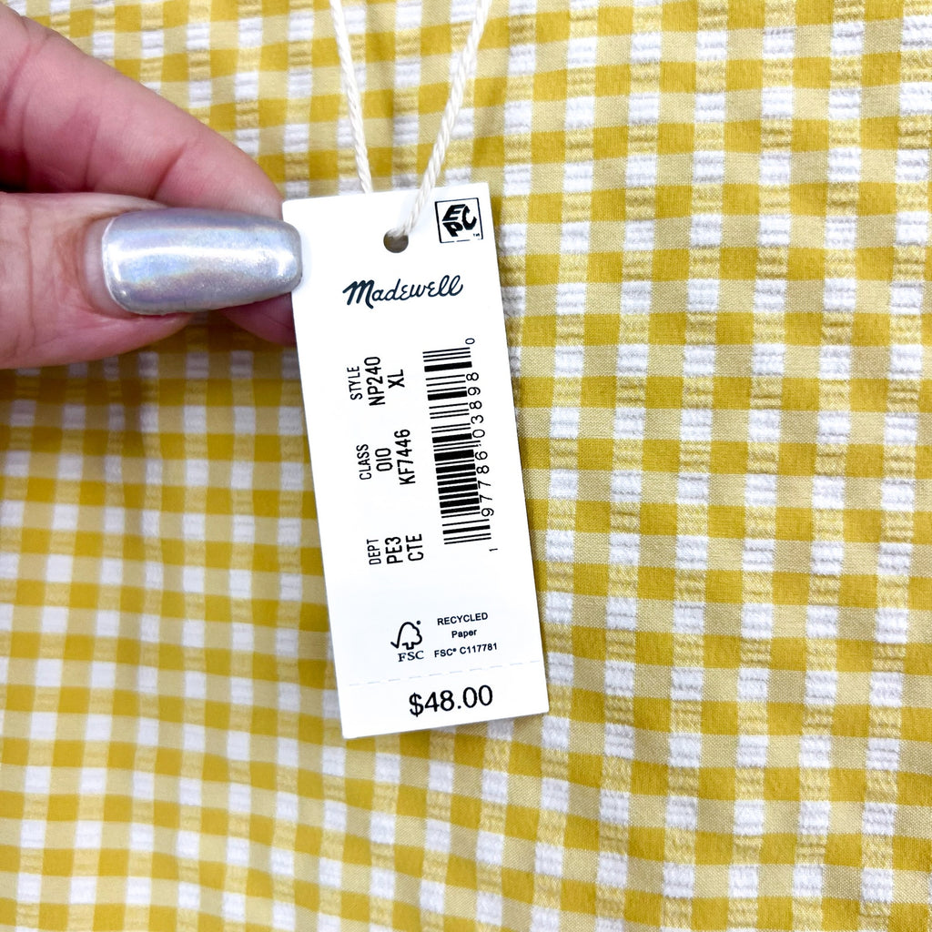 MADEWELL Prawn High-rise Bikini Bottom XL Yellow Chamomile Tea Seersucker NWT