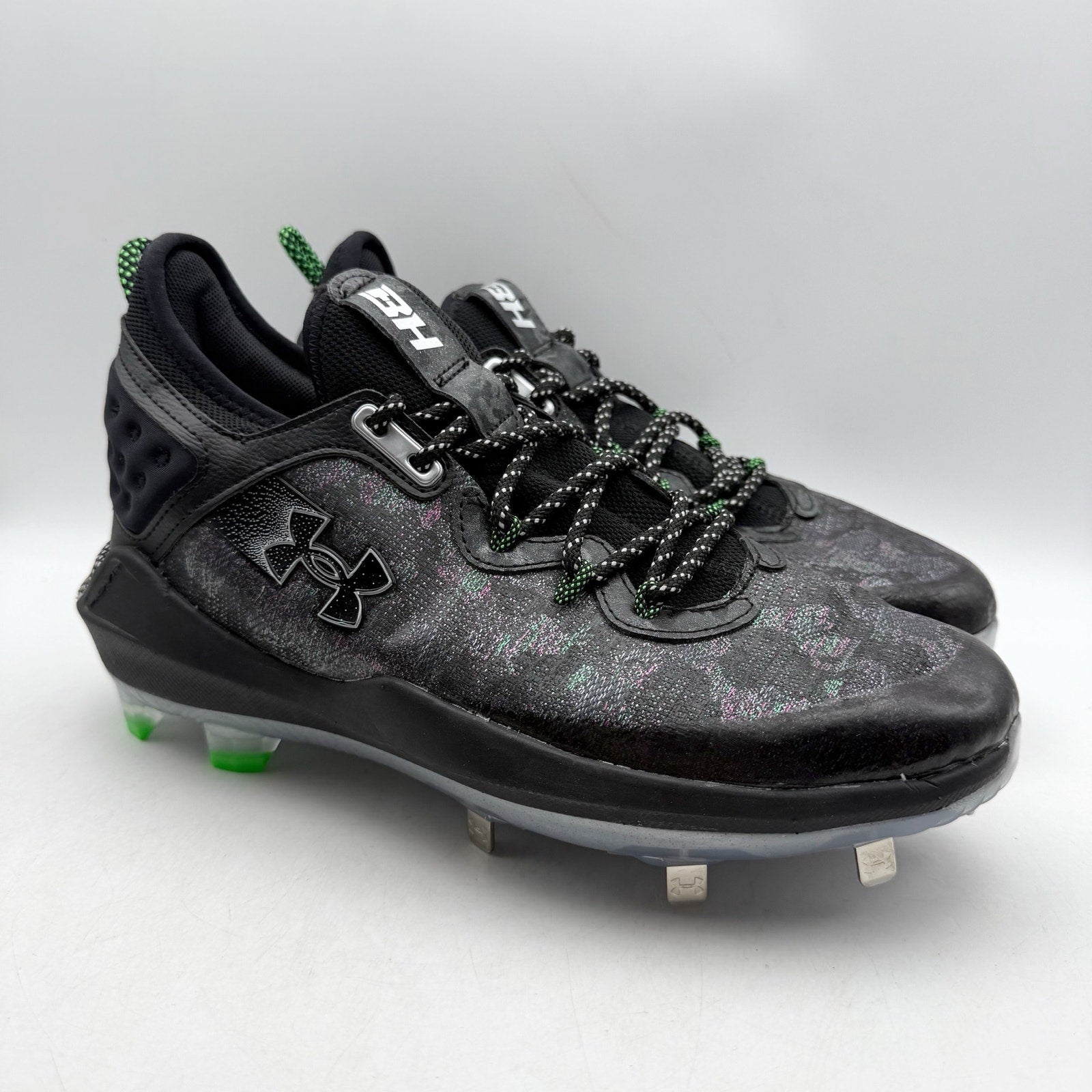 Under Armour Mens Harper 8 Low ST Metal Baseball Cleats US 6.5 Black Green NWOB