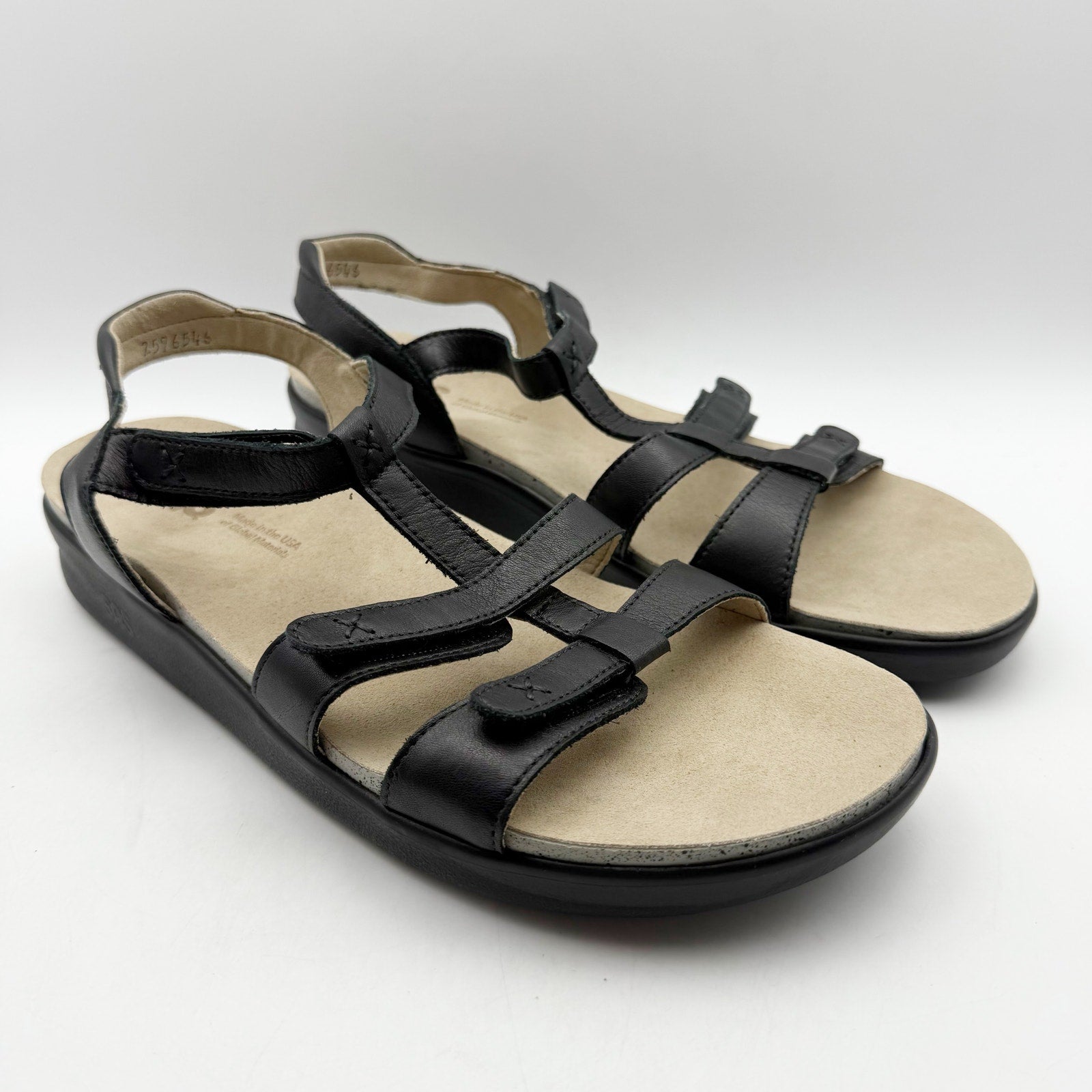 SAS Womens Sorrento Adjustable Comfort Sandals US 12 M Black Leather NIB