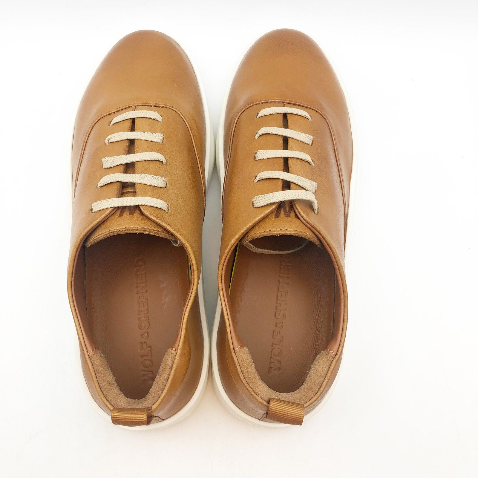 Wolf & Shepherd Cruise Casual Sneakers Womens 7 Mens 5.5 Tan Leather NIB
