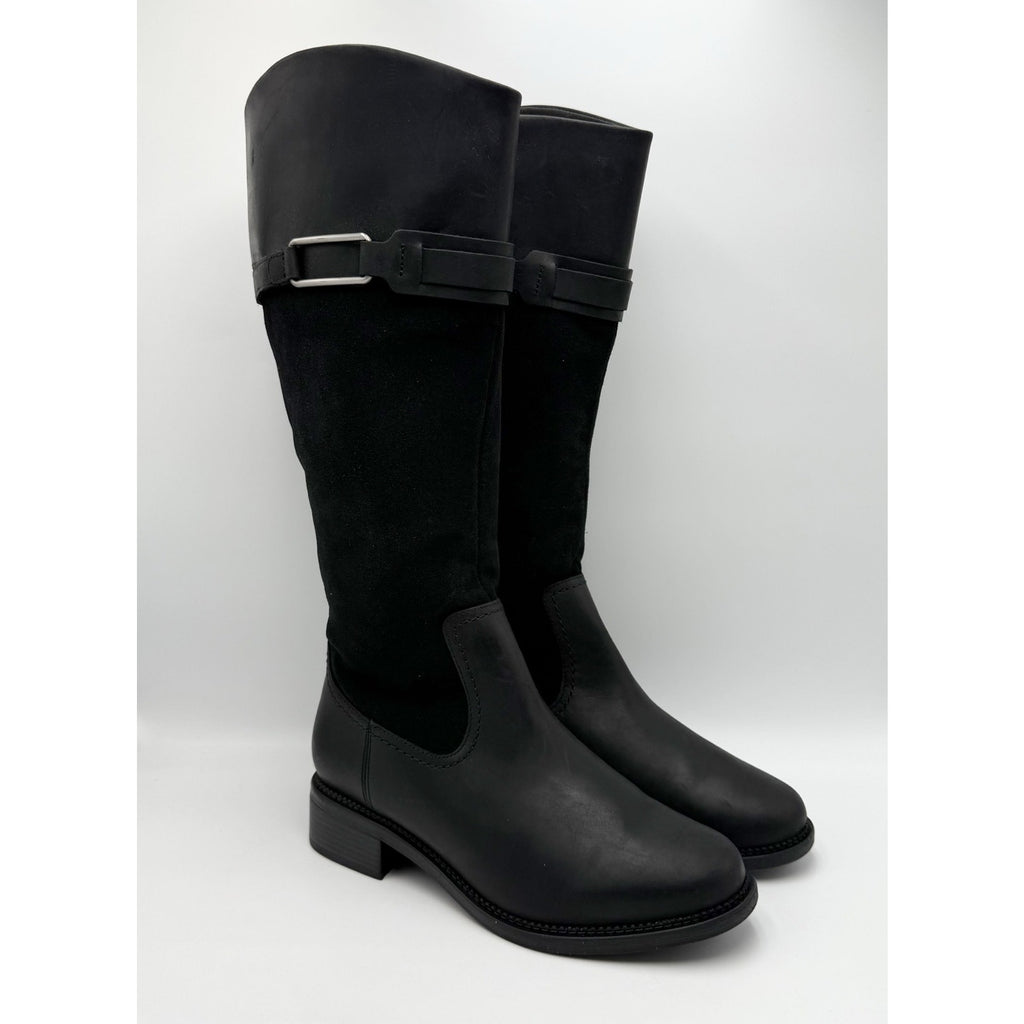 Clarks Womens Maye Carly Knee High Boots Size 9.5 Wide Black Leather NWOB