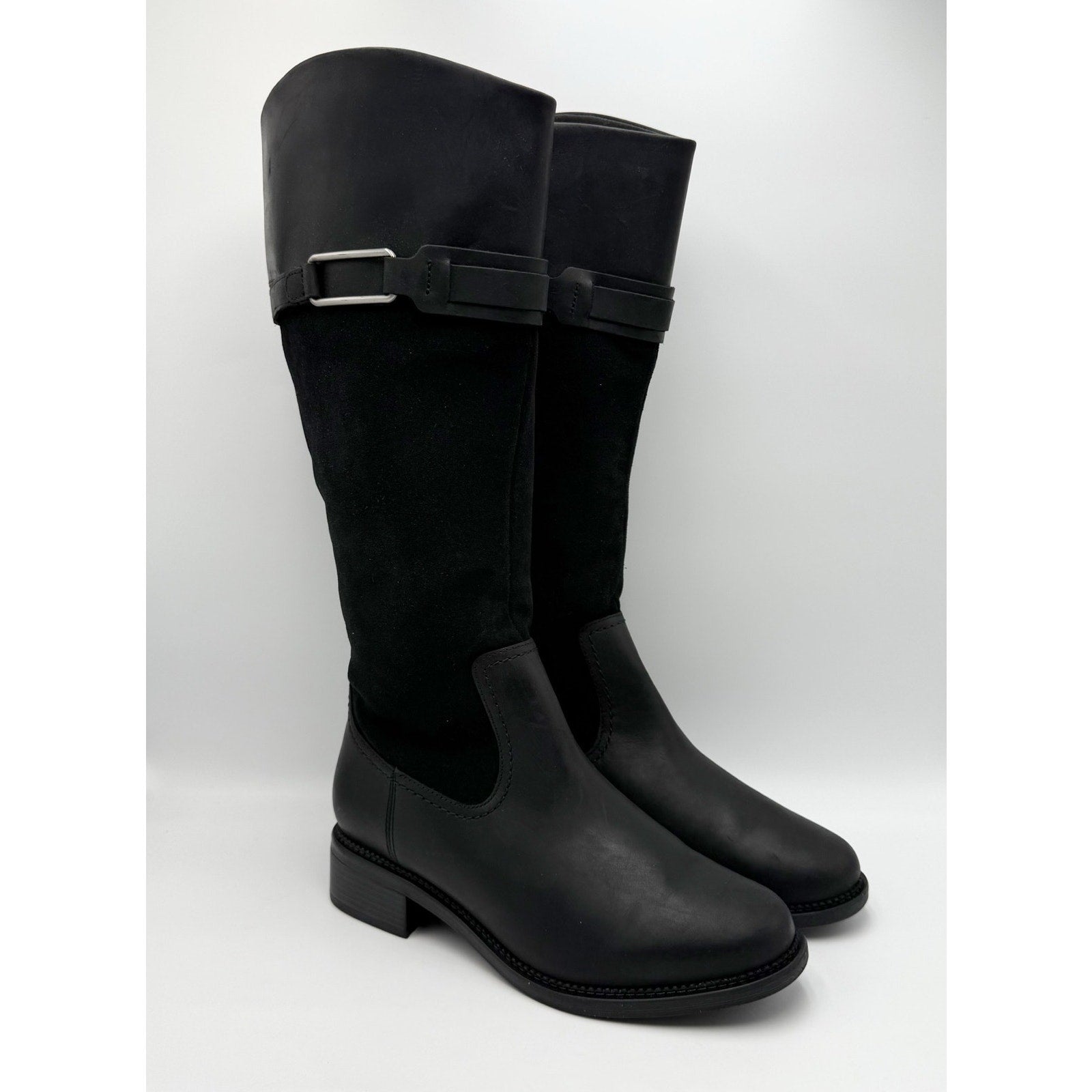 Clarks Womens Maye Carly Knee High Boots Size 9.5 Wide Black Leather NWOB