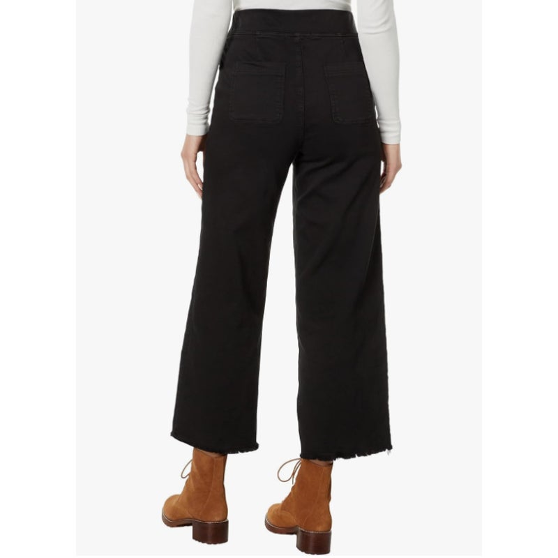 XCVI Women's Atlas Flared Leg Pants Large Black Elastic Waist Frayed Hem NWT