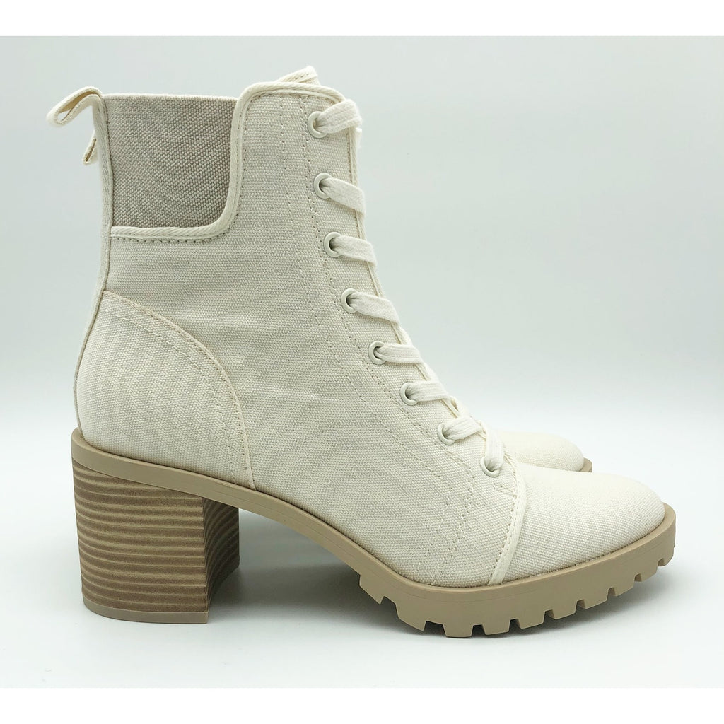 Dolce Vita Womens Combat Boots Size 8.5 Stacked Heel Off White Canvas NWOB