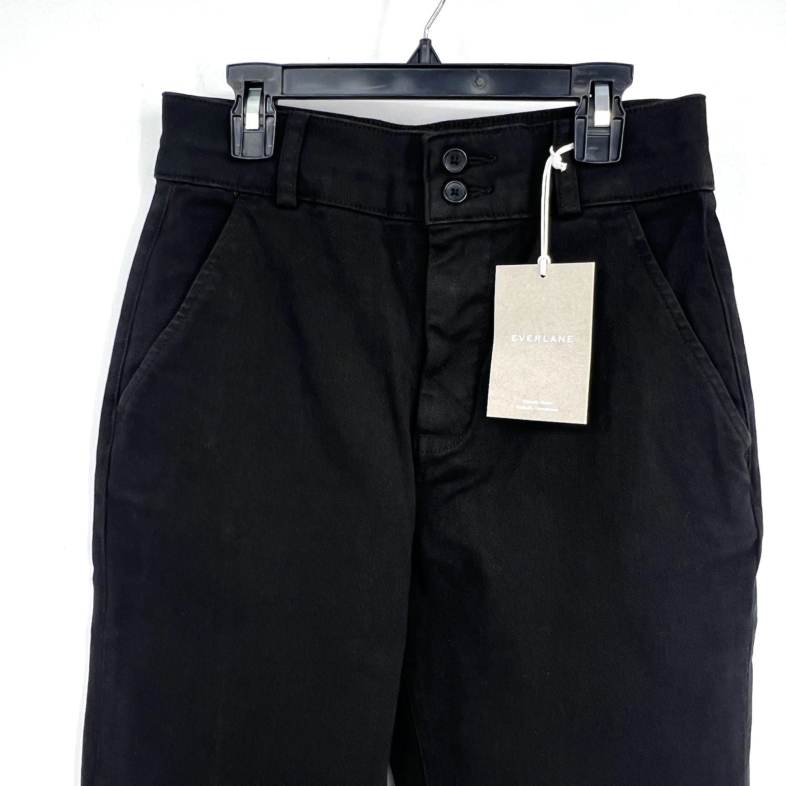 EVERLANE Women's The Organic Straight-Leg Pants Size 6 Black Utility Pockets NWT