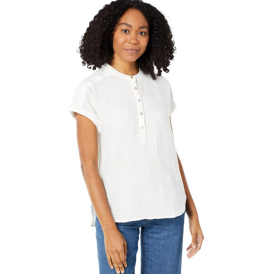 FAHERTY Women's Dune Desmond Top XS White Cotton Gauze Half Placket NWT