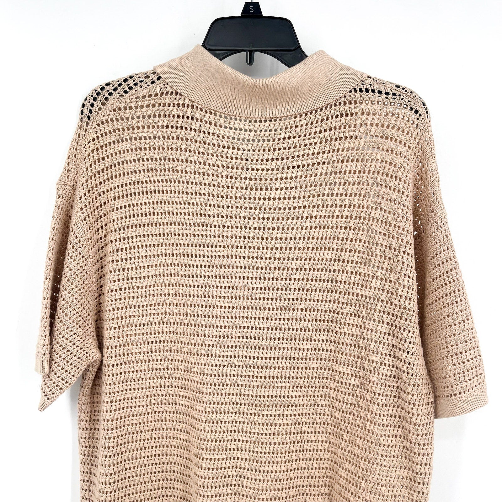 VARLEY Womens Clayton Polo Sweater Medium Beige Moonlight Knit Short Sleeve NWOT