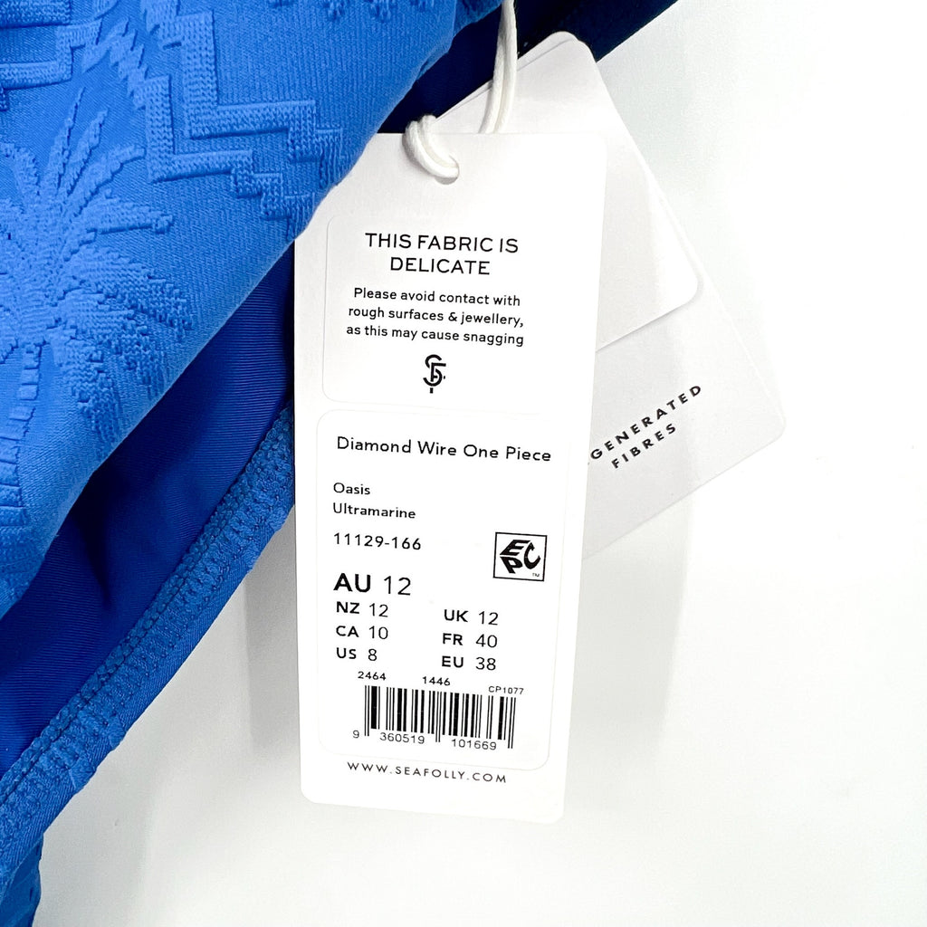 SEAFOLLY Women's Diamond Wire One-Piece Swimsuit Size 8 Blue Ultramarine NWT