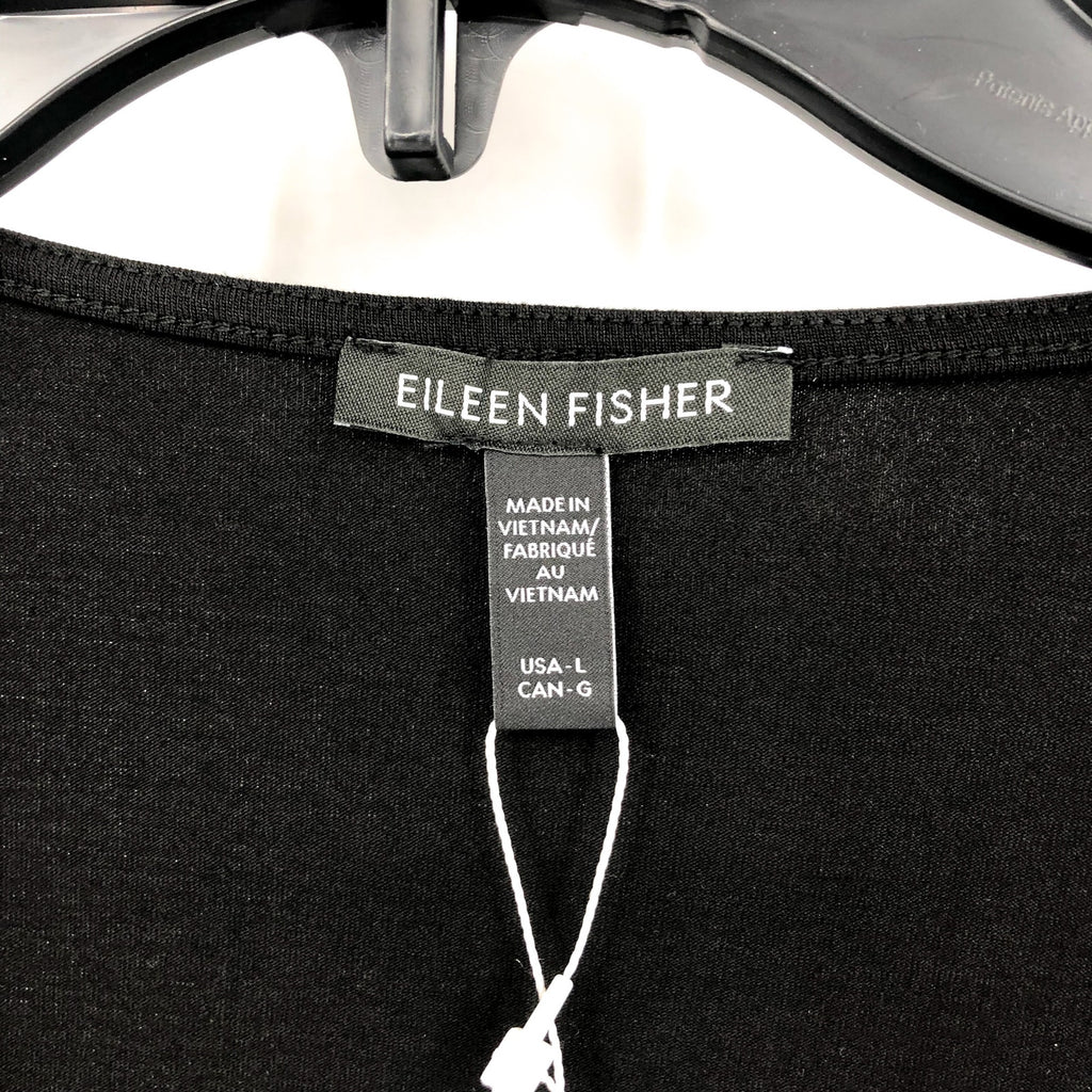 EILEEN FISHER Womens Fine Jersey Long Sleeve V-Neck Top Large Black Slim Fit NWT