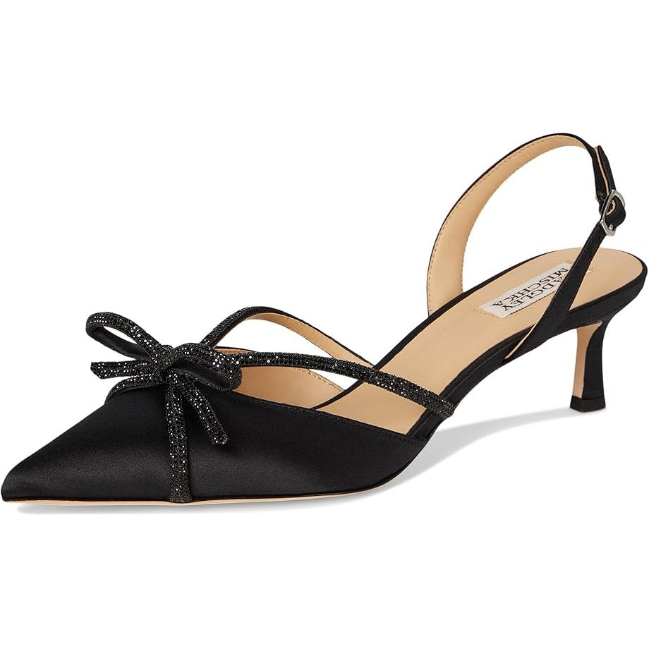Badgley Mischka Womens Angelina Heels US 7.5 Black Satin Rhinestone
