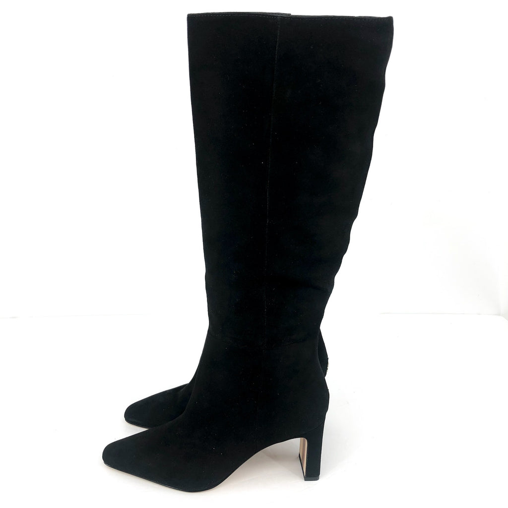 SAM EDELMAN Womens Sylvia Knee High Boots Size 7.5M WIDE CALF Black Suede NWOB