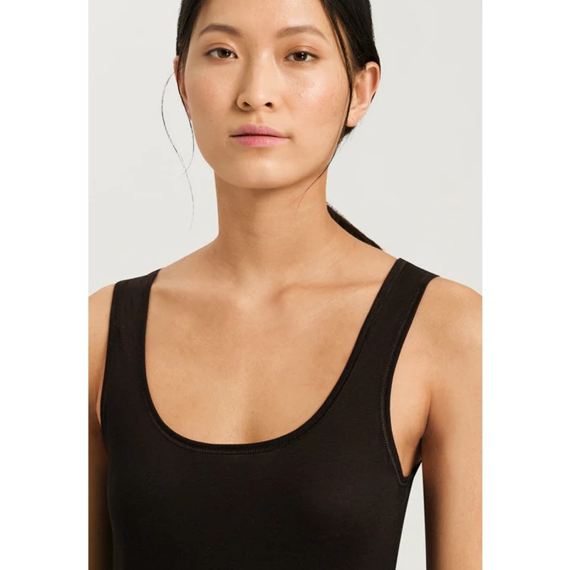 HANRO Women's Ultralight Tank Top Medium US 10/12 Black Scoop Neck NWT