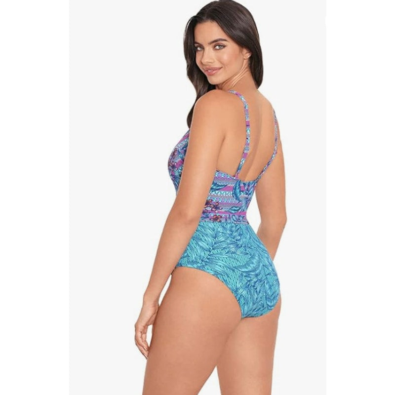 SKINNY DIPPERS Mojito Kiss Kiss Wrap One Piece Swimsuit Medium Blue Malibu NWT