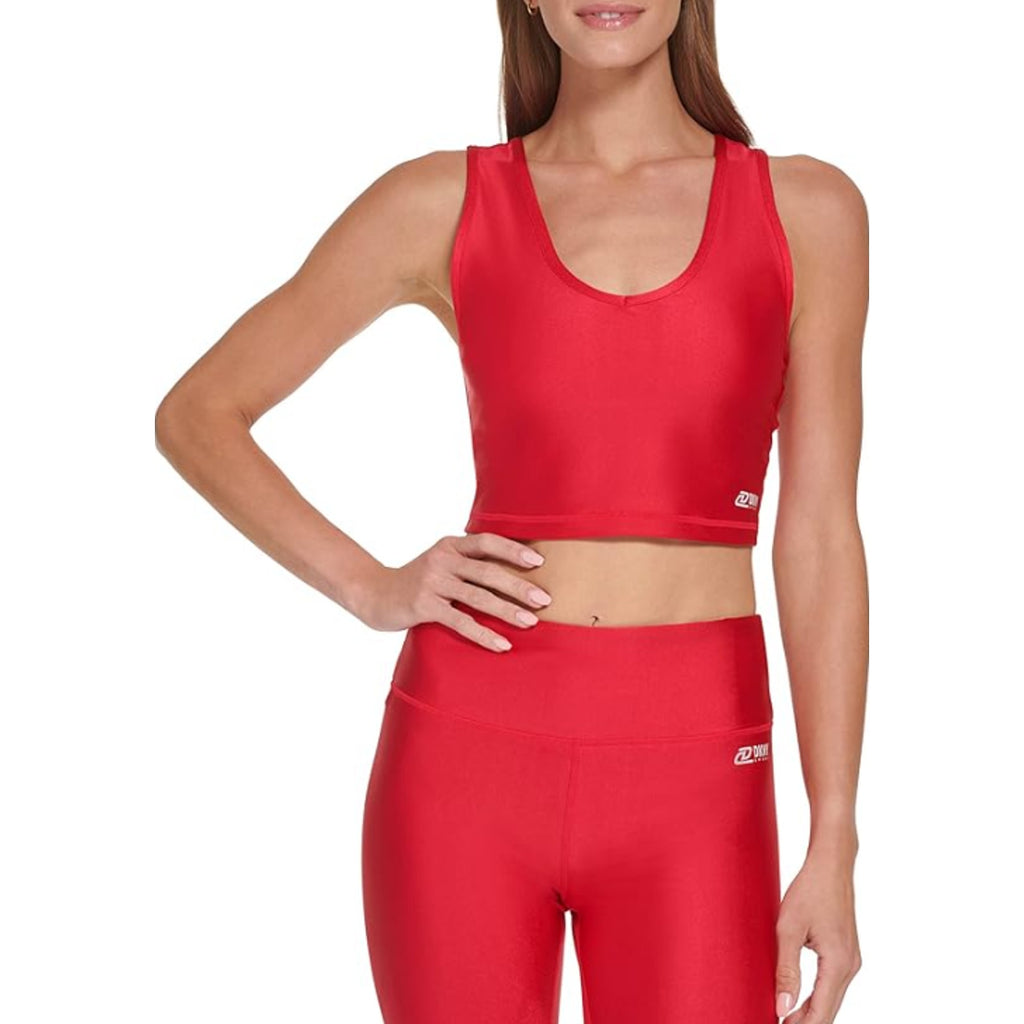 DKNY Women's Cropped Tank Sports Bra Large Red Longline Yoga Activewear NWT