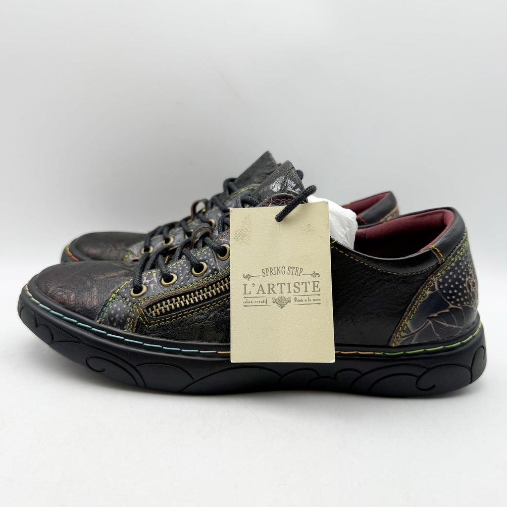 L'Artiste Womens Danli-Bloom Casual Sneakers EU 38 US 7.5-8 Black Leather NWOB