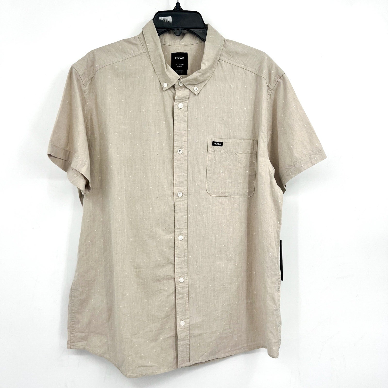 RVCA Men's That'll Do Dobby Short Sleeve Shirt XL Natural Tan Button Front NWT