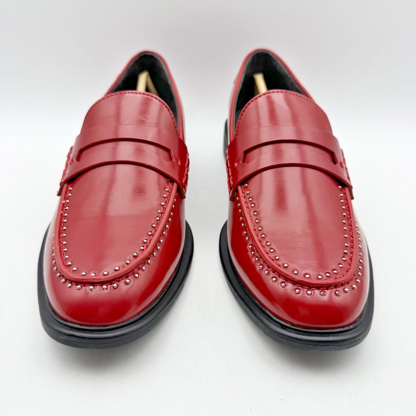 Franco Sarto Womens Eden Studded Loafers US 6 M EU 36 Red Slip On NIB