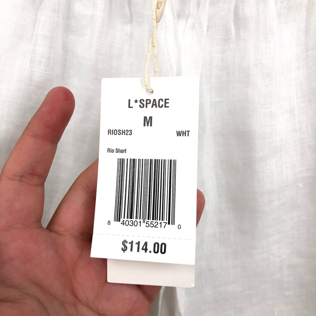 L*SPACE Women's Rio Linen Cover Up Shorts Medium White Drawcord NWT