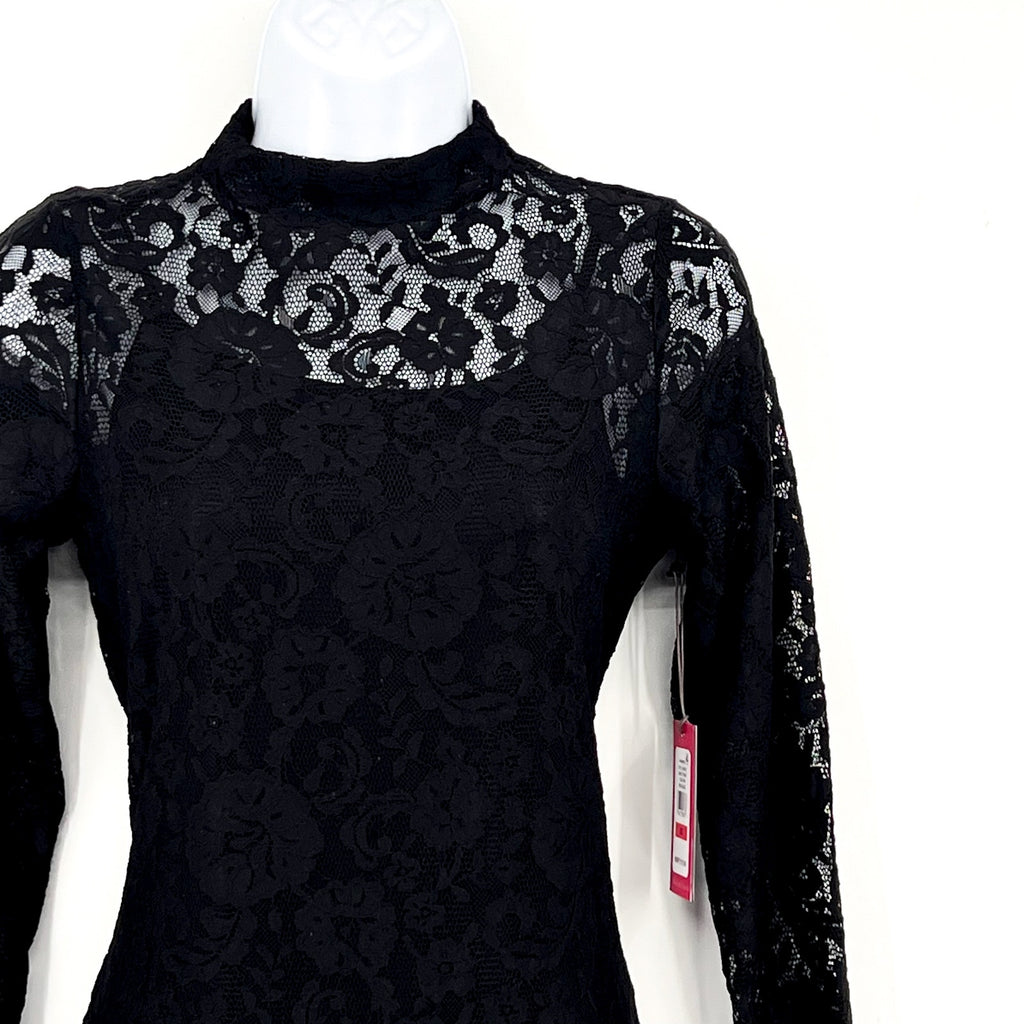 VINCE CAMUTO Women's Lace-Detail Maxi Dress XS Black Long-Sleeve Mock Neck NWT