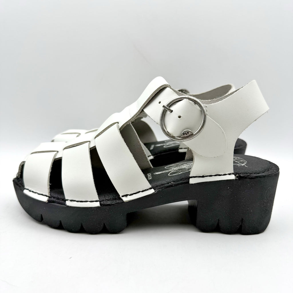 Fly London Womens Emme511fly Heeled Sandals EU 36 US 5.5 White Black Leather NIB