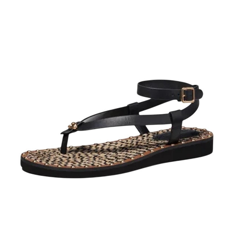 Coach Womens Gracey Sandals Size 7.5 M Black Leather NWOB