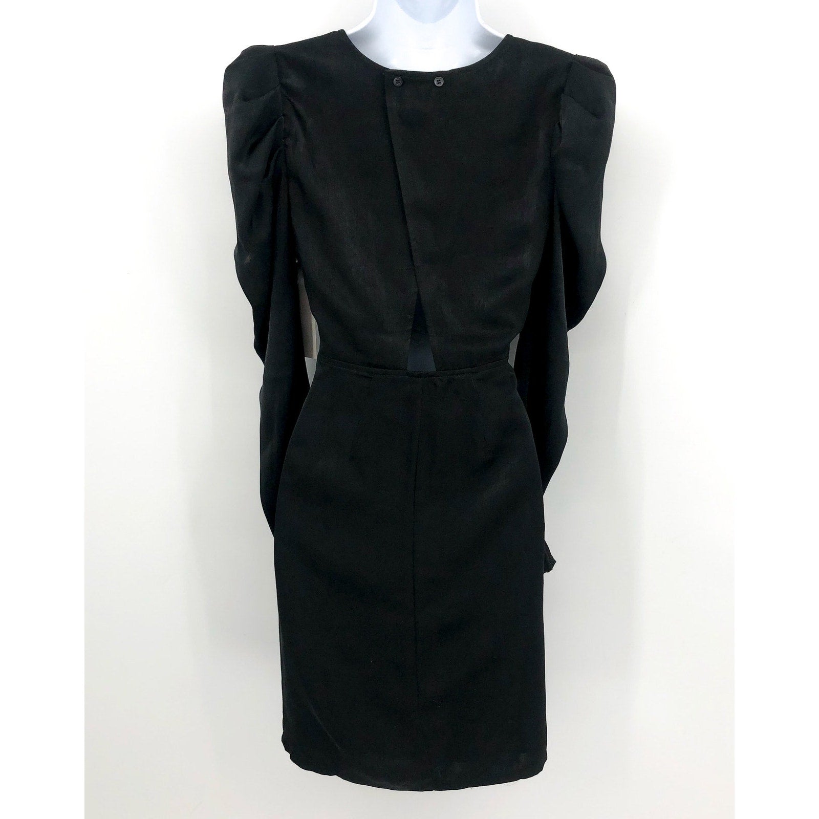 CHELSEA28 Womens Puff Sleeve Mini Dress XS Black Satin Long Sleeve Cut-Out NWT