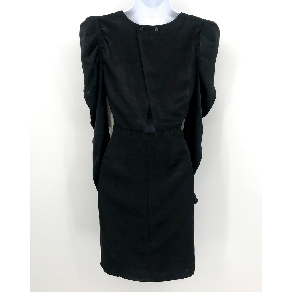 CHELSEA28 Womens Puff Sleeve Mini Dress XS Black Satin Long Sleeve Cut-Out NWT