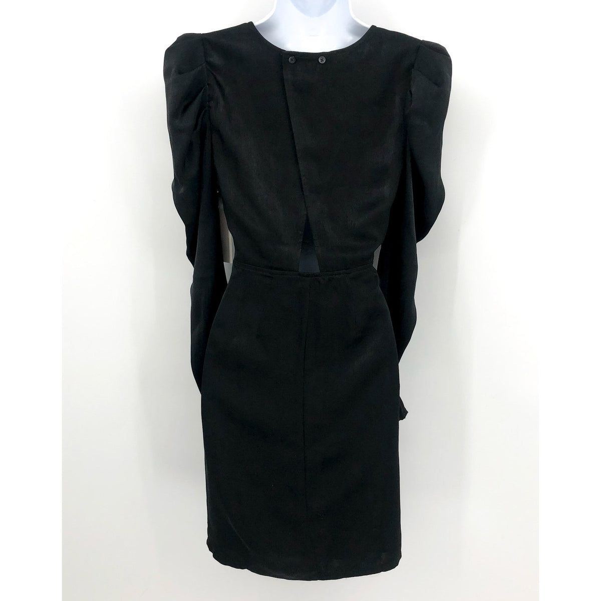 CHELSEA28 Womens Puff Sleeve Mini Dress XS Black Satin Long Sleeve Cut-Out NWT