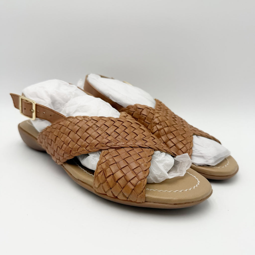 Vaneli Womens Tagus Sandals US 8 Narrow Camel Brown Burnished Woven Leather NIB