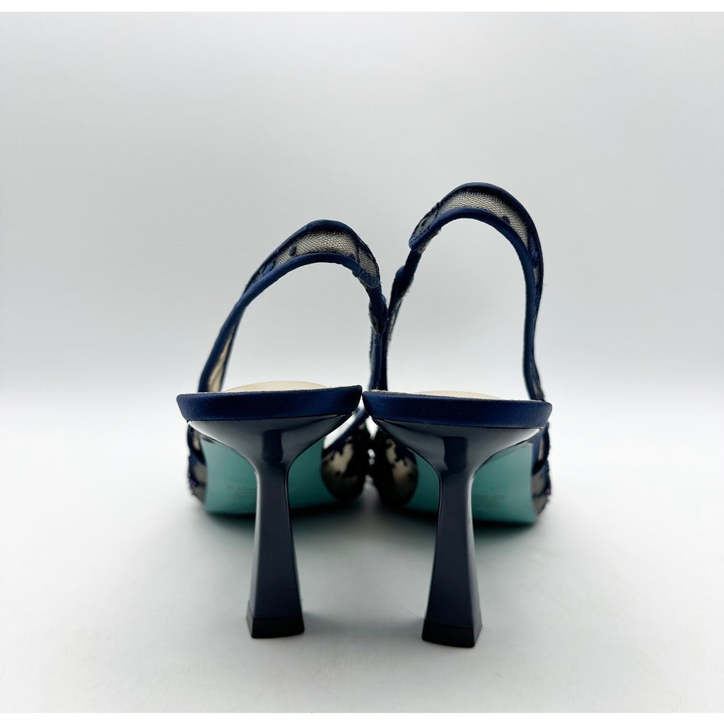 Blue Betsey Johnson Womens Nikki High Heels Size 7 Navy Blue Lace Sling Back NIB