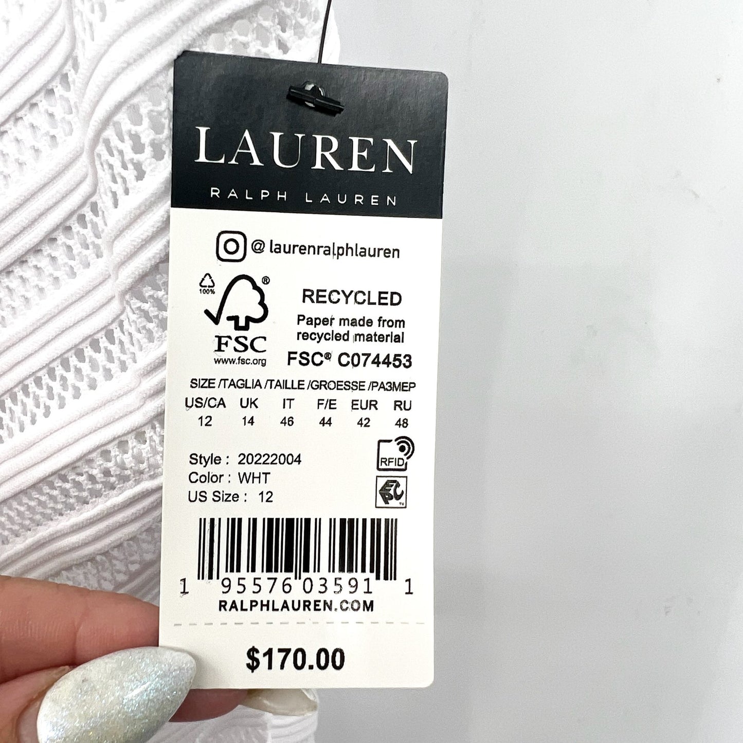 RALPH LAUREN Ottoman Mesh One-Piece Swimsuit Size 12 White One Shoulder NWT