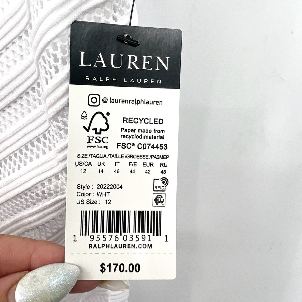 RALPH LAUREN Ottoman Mesh One-Piece Swimsuit Size 12 White One Shoulder NWT