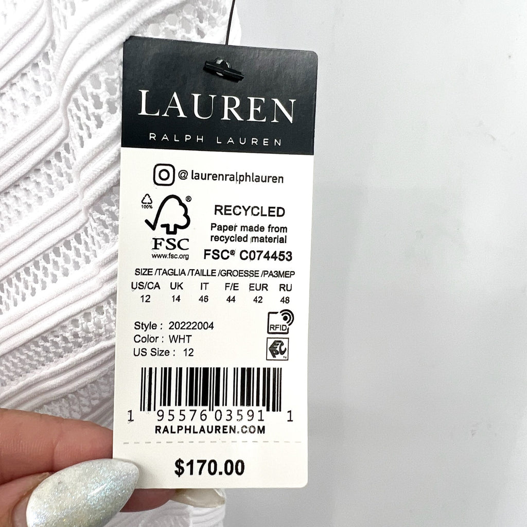 RALPH LAUREN Ottoman Mesh One-Piece Swimsuit Size 12 White One Shoulder NWT